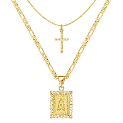 Cross Initial Necklace Set | Gold