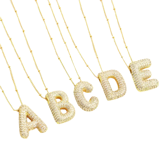 Bubble letter initial necklace set | Gold