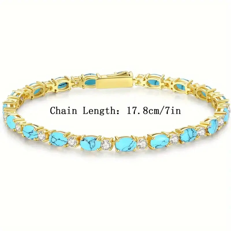 Natural Turquoise Stone Bracelet | Gold
