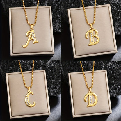 Crystal Accent Initial Necklace | Gold