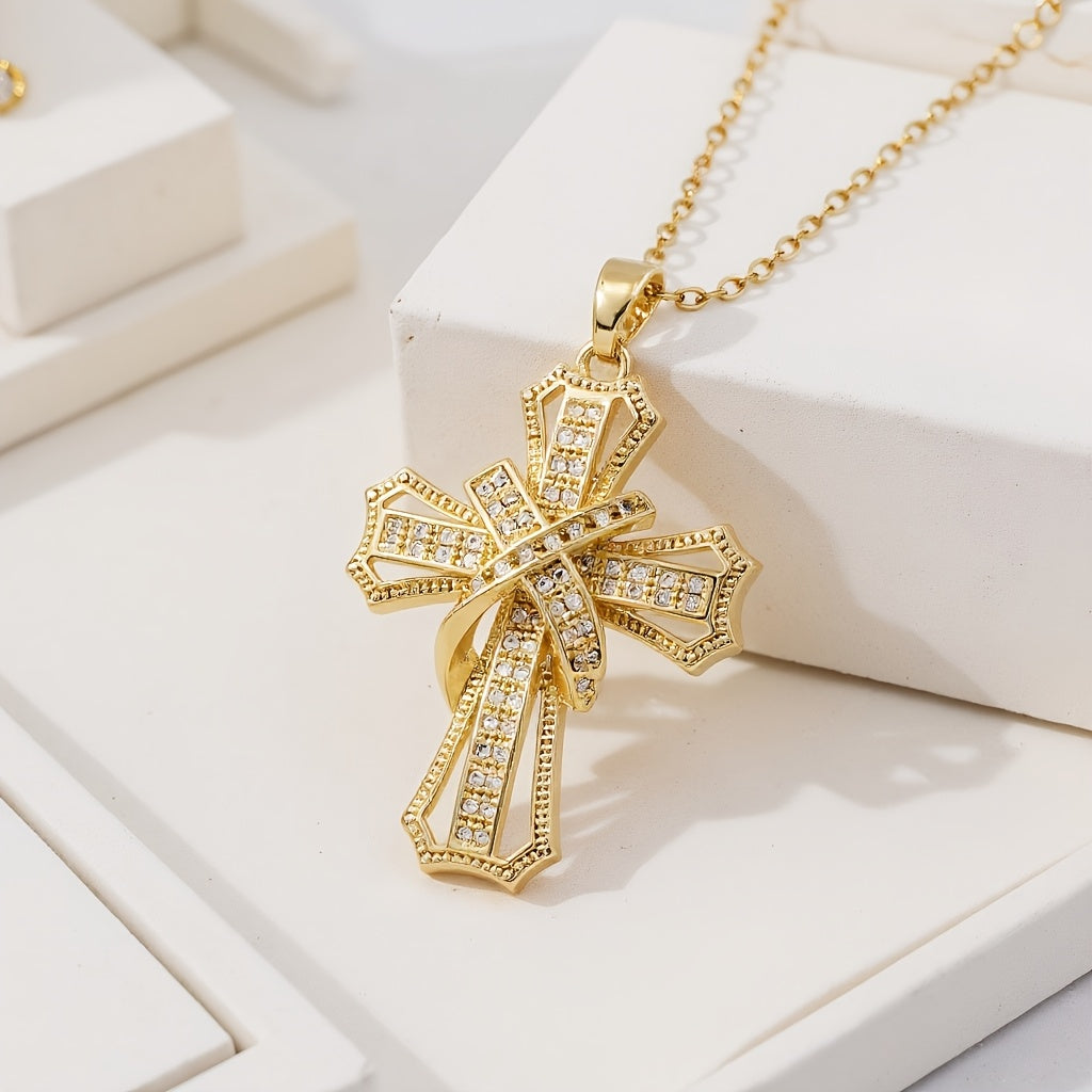 Radiant Cross Pendant Necklace | Gold