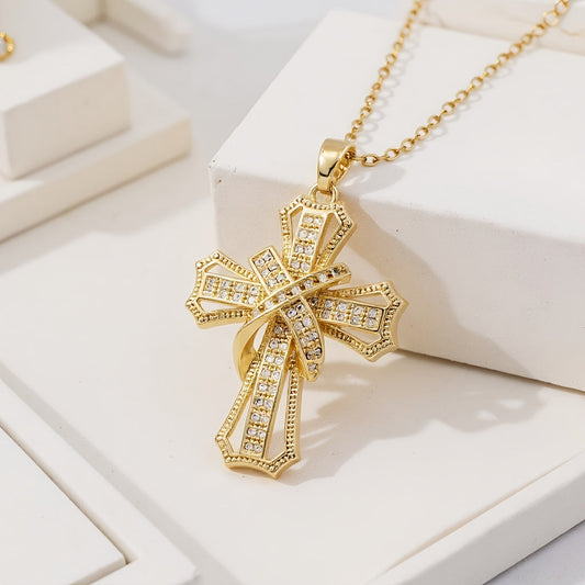 Radiant Cross Pendant Necklace | Gold