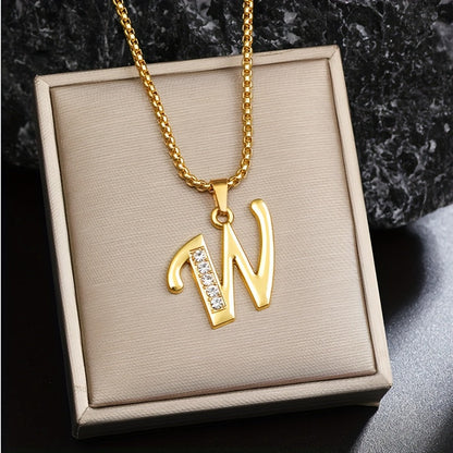 Crystal Accent Initial Necklace | Gold