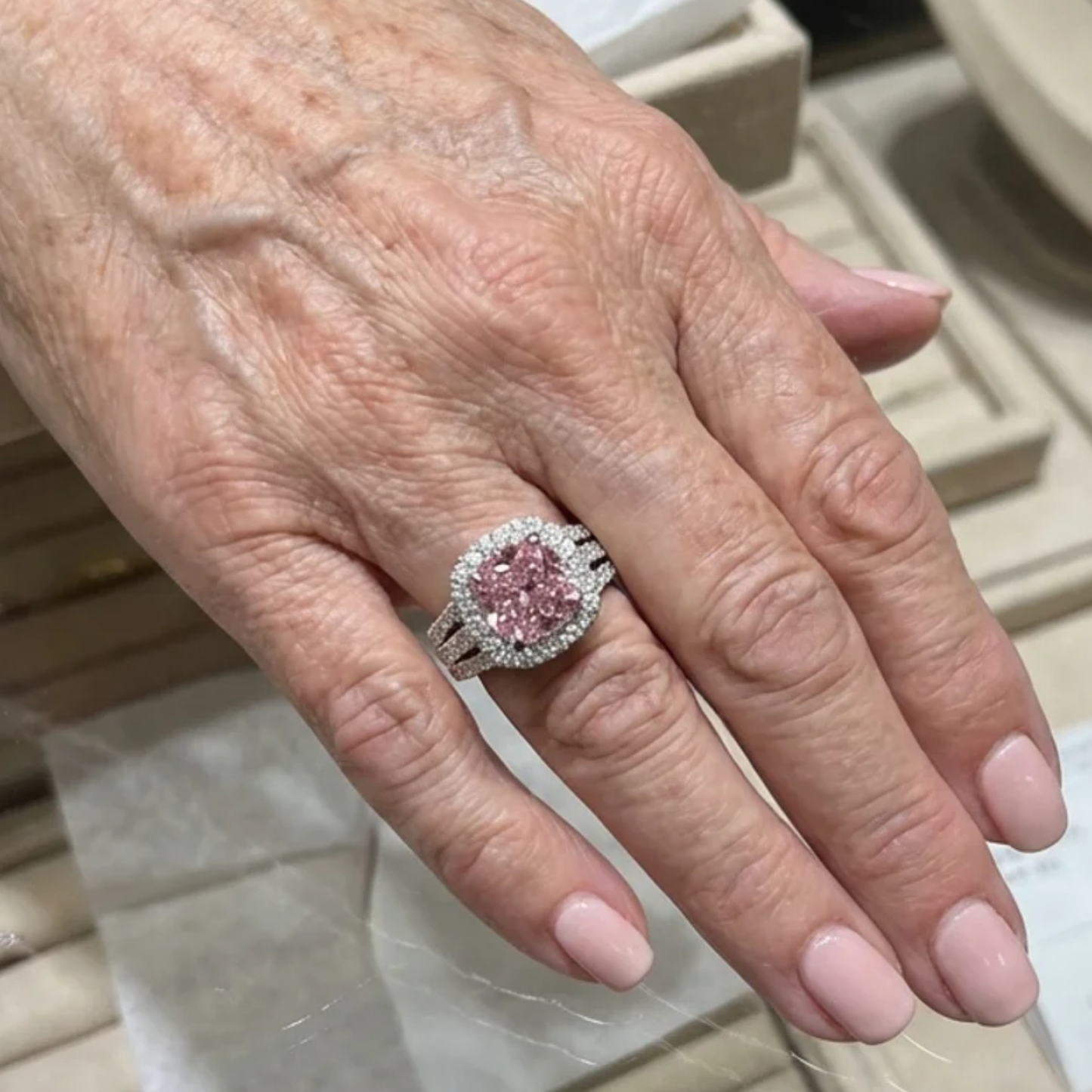 Blush Empress Halo Ring | White Gold