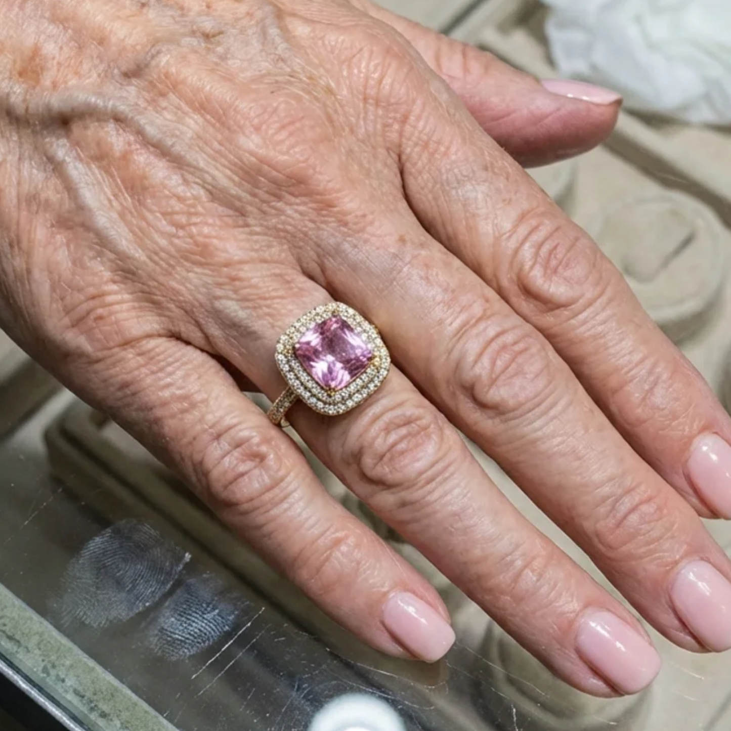 Cushion Pink Sapphire Ring | White Gold