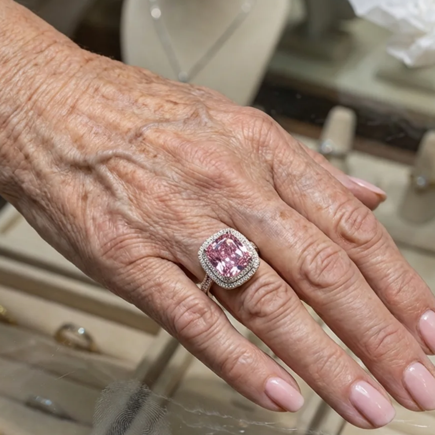 Cushion Pink Sapphire Ring | White Gold