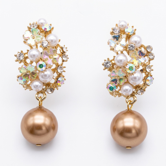 Elegant Flower Pearl Earrings | Gold