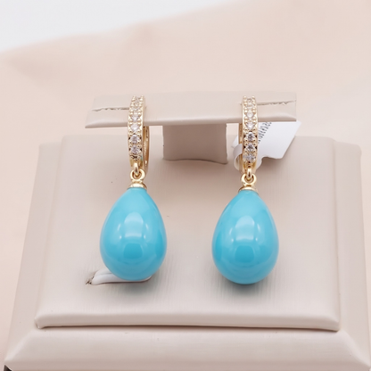 Blue Ocean Dew Earrings | Gold