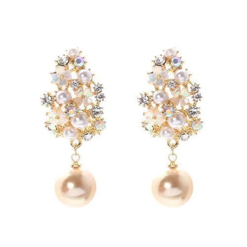Elegant Flower Pearl Earrings | Gold