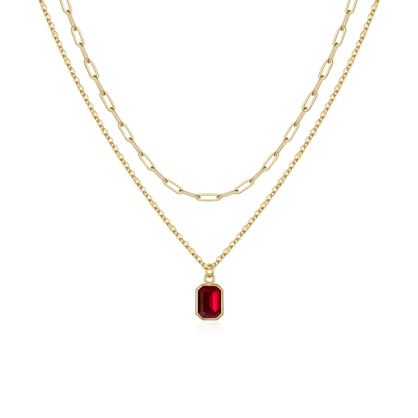 Paperclip Layered Ruby Necklace | Gold