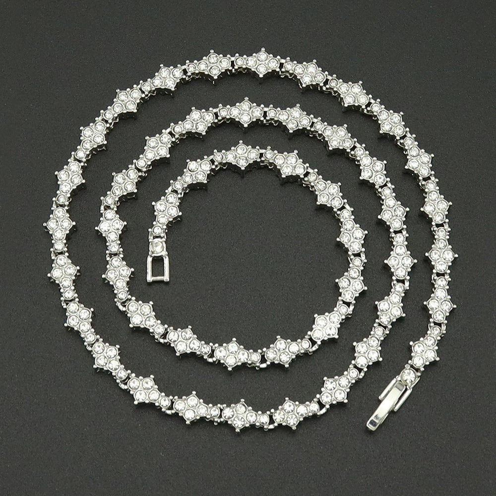 Classic Cluster Tennis Necklace | White Gold