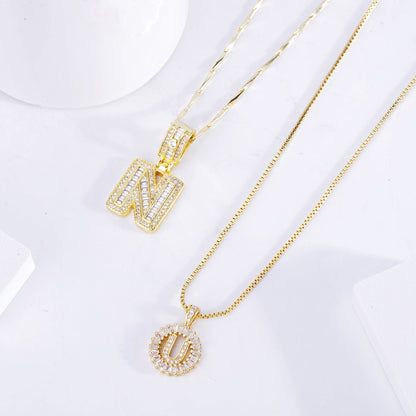 Pave letter initial necklace set | White Gold