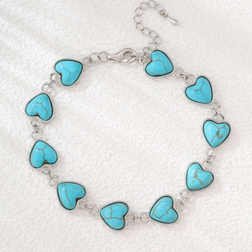 Sea Blue Heart Statement Bracelet | White Gold