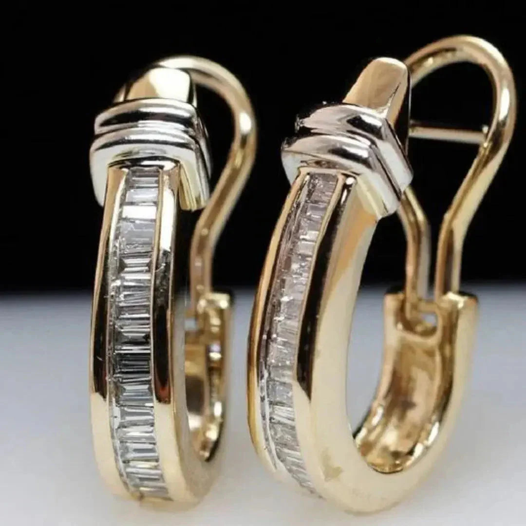 Vintage Crystal Hoop Earrings | Gold