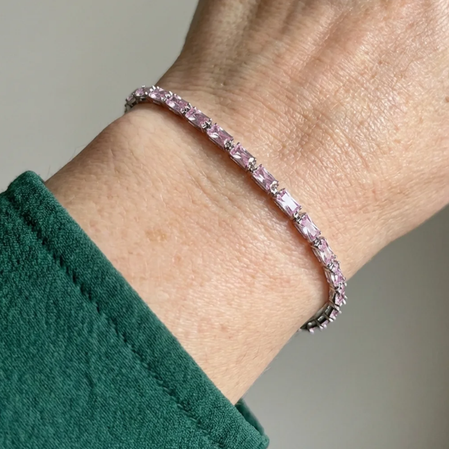 Pink Sapphire Prism Tennis Bracelet | White Gold