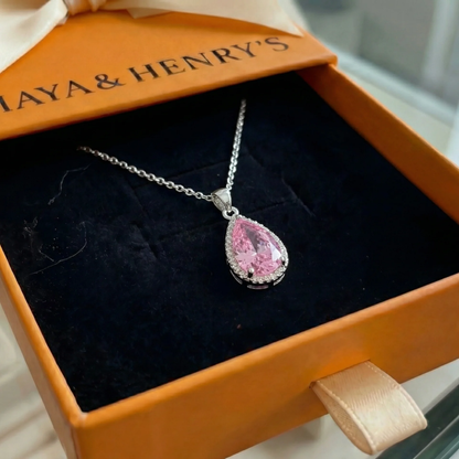 Pink Teardrop Necklace | White Gold