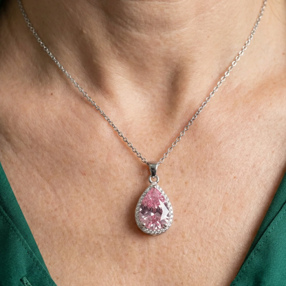 Pink Teardrop Necklace | White Gold