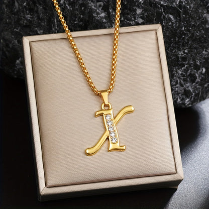Crystal Accent Initial Necklace | Gold