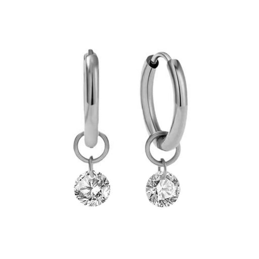 Larmes de Lune Stone Hoop Earrings | White Gold