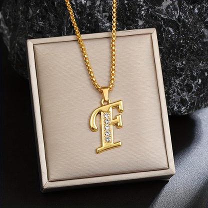Crystal Accent Initial Necklace | Gold