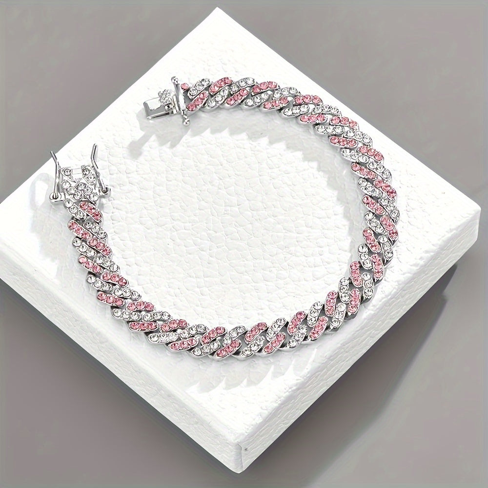 Arctic Blush Cuban Bracelet | White Gold