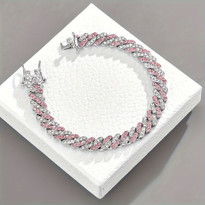 Arctic Blush Cuban Bracelet | White Gold