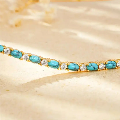 Natural Turquoise Stone Bracelet | Gold