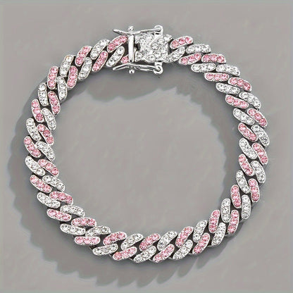 Arctic Blush Cuban Bracelet | White Gold