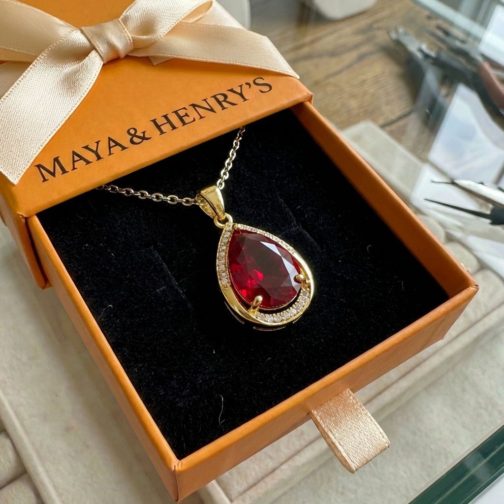 Ruby Teardrop Pendant Necklace | Gold